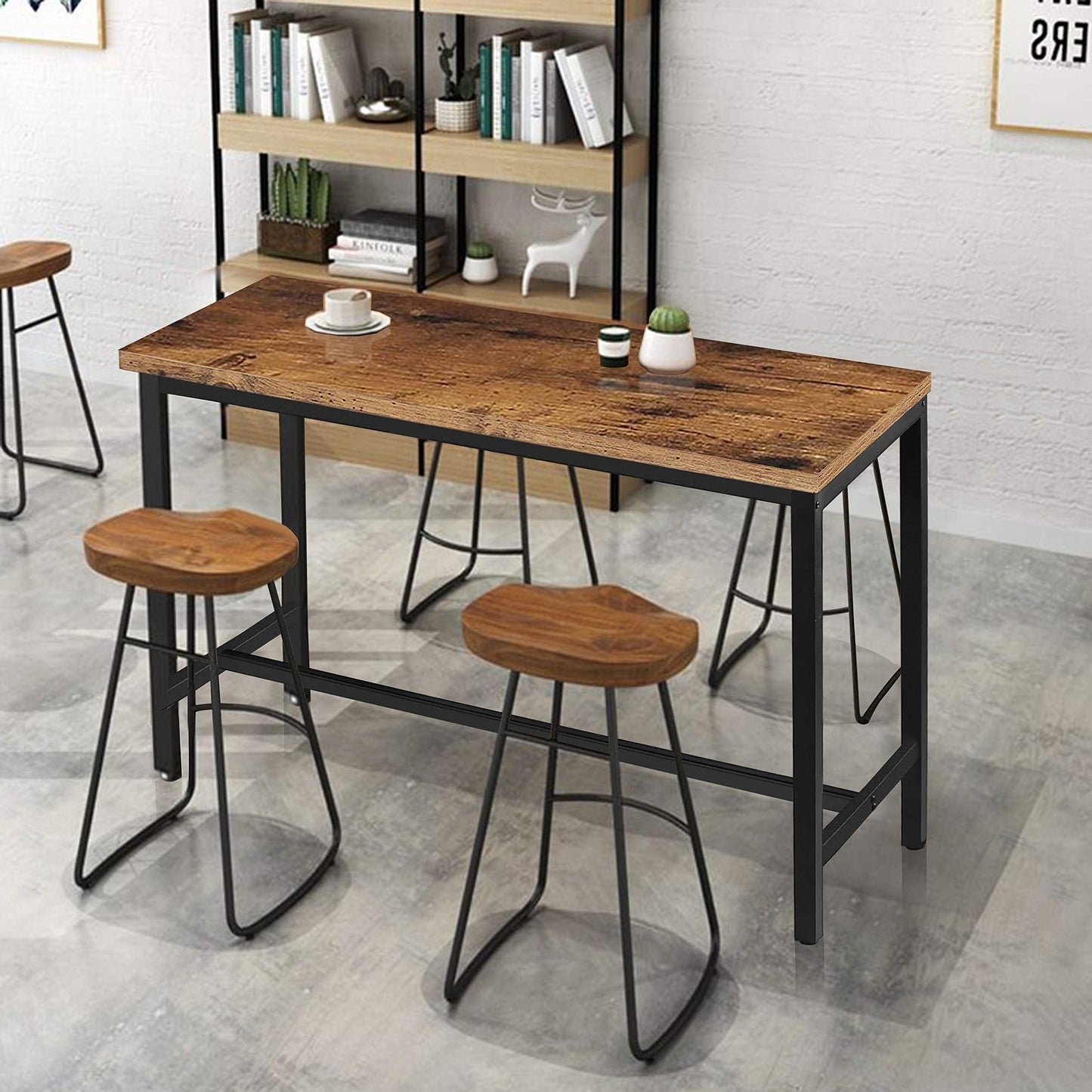 VEIKOU 47'' Rustic Brown Industrial Bar Table with Adjustable Legs - WoodArtSupply