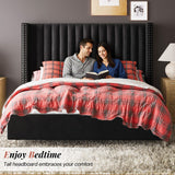 Jocisland Queen Size Upholstered Platform Bed Frame with Tall Wingback Headboard, Velvet Modern Luxury Design, No Box Spring Needed, Easy Assembly, Black Jocisland
