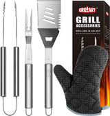 GRILLART Grill Tools Grill Utensils Set - 3PCS BBQ Tools, Stainless Barbeque Grill Accessories -Spatula/Tongs/Fork w/Insulated Glove, Ideal BBQ Set Grilling Tools for Outdoor Grill, Gifts for Men Dad GRILLART
