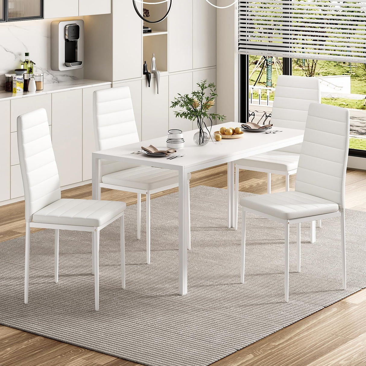 Farini White Dining Table for 4-6 Person,47" Rectangular Wooden Dining Table Top and Metal Frame for Home Kitchen Dining Desk (47 inch,White) Farini