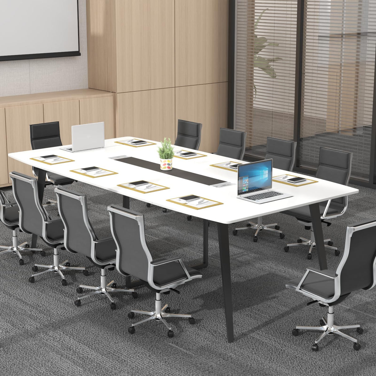 Loomie 8FT Conference Table, 94.49" L x 47.24" W x 29.53" H Meeting Seminar Table with Grommet, Large Boat Shaped Computer Desk, Boardroom Desk for Office Meeting Conference Room,White Loomie