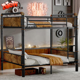 SIMPLEZC Upgraded Version Heavy Duty Thicken Metal Twin XL Over Twin XL Bunk Bed, Best Industrial Bunk Bed Twin XL Size for Adults, Convertible into 2 Beds with Wood Board, Water Pipe Design (Twin XL) SIMPLEZC