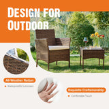 Sweetcrispy Patio Furniture Set 3 Pieces, Outdoor Furniture with Soft Cushion and Glass Table, All Weather Manual Weaving Wicker Rattan Patio Chairs for Garden, Terrace, Porch, Lawn (Brown and Beige) Sweetcrispy
