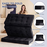 MAXYOYO Tri-Fold Mattress, 6 Inch Tufted Folding Futon Foam Bed, Foldable Floor Mattress Guest Bed Futon Topper Portable Camping Sleeping with Corded Fabric, Black, 59"x79" MAXYOYO