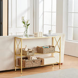 Wimarsbon Console Table, 3 Tier Entryway Table, Hallway Table, Narrow Sofa Table with Shelves, Display Side Table, Entrance Table for Entryway, Hallway, Foyer, Living Room (Gold Frame White) Wimarsbon