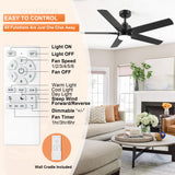YUHAO 48 Inch Black Ceiling Fan with Light and Remote Control.Noiseless,Dimmable, 3CCT,6 Speeds Reversible, Modern DC Ceiling Fans for Indoor Use YUHAO