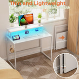 SOROGRA Small Folding Desk 31.5 inch for Small Spaces Foldable Desk with Monitor Shelf, Computer Gaming Table with Led Lights for Home Office Bedroom, Easy Assembly, White SOROGRA