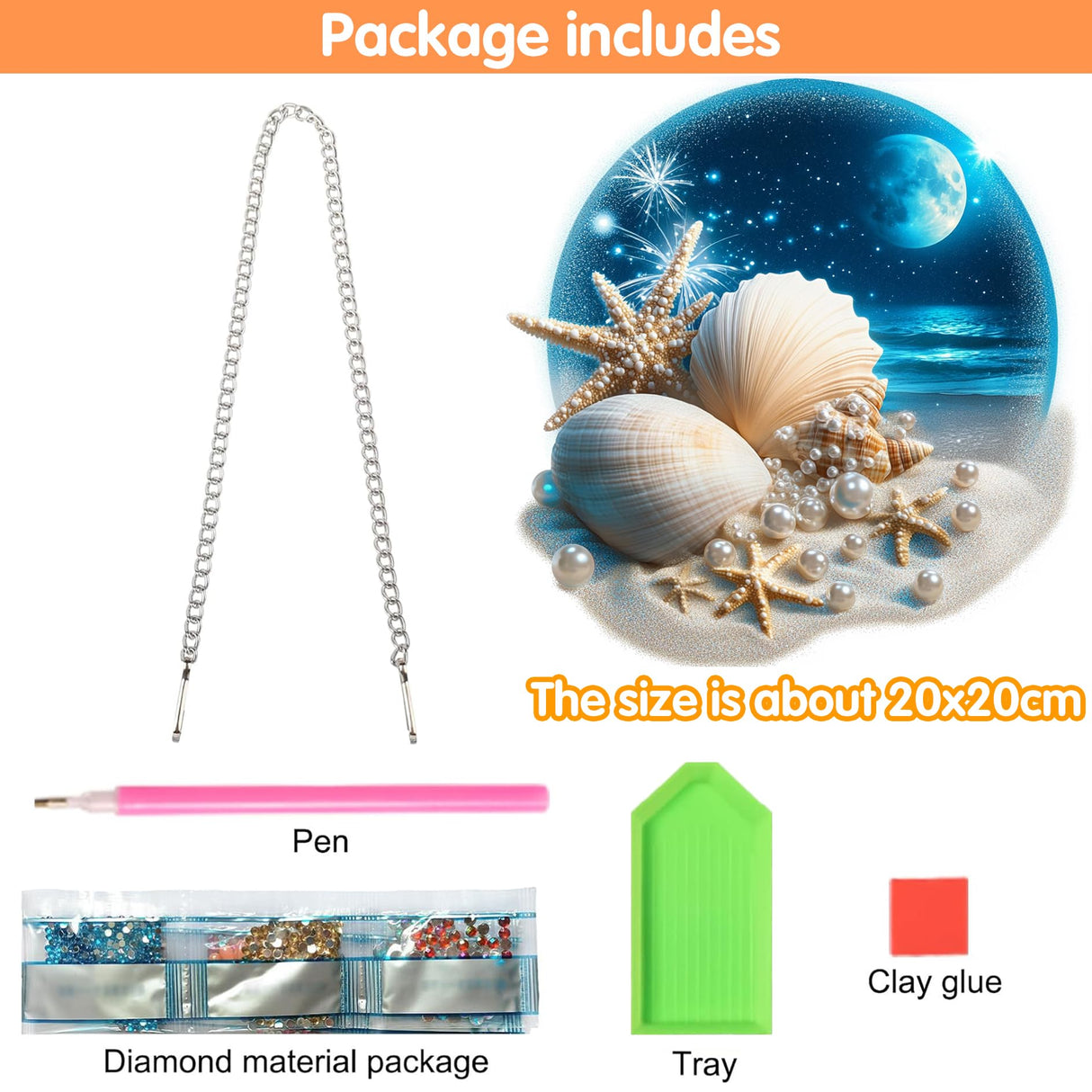 Zariocy Hanging Diamond Art Ornament Shells Kits for Adults – Special Crystal Double Sided Pendant, DIY Seaside Scenery Diamond Painting Acrylic Board Window Pendants Home Wall Hanging Decor 8x8 inch Zariocy