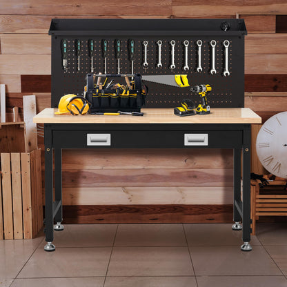 48 Inch Workbench with Storage, Metal Framed Hardwood Table Top Workbench for Garage with Drawers，2000 LBS Weight Capacity 49.5”-61" Adjustable Workbench with Pegboard Work Light 10ft Cable 2 - WoodArtSupply