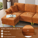 OUYESSIR L Shaped Sectional Sofa Couch, 91" Upholstered Velvet 3 Seat Sofa with Ottoman and Pillows, Comfy Couch Sleeper for Living Room, Bedroom (Orange) OUYESSIR