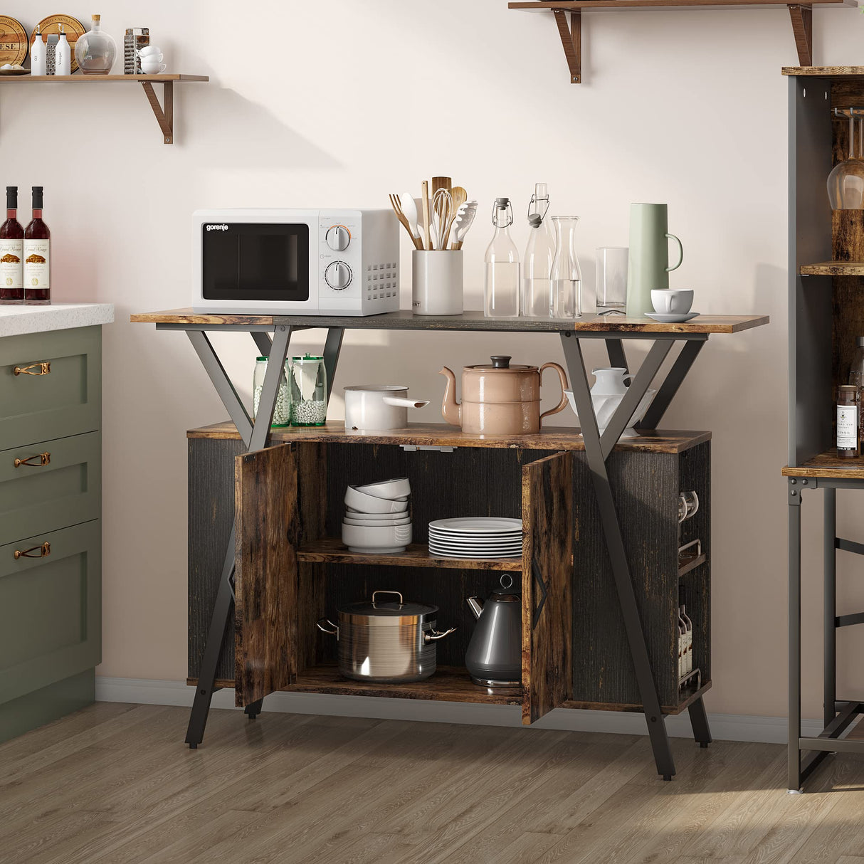 Rustic Brown Bestier Buffet Cabinet with Adjustable Shelves for Kitchen, Dining Room, and Living Room Bestier