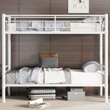 Bellemave Bunk Bed Twin Over Twin, Twin Bunk Beds with High Guardrail and Build in Ladder, Kids Bunk Beds with Slats, No Box Spring Needed, White Bellemave