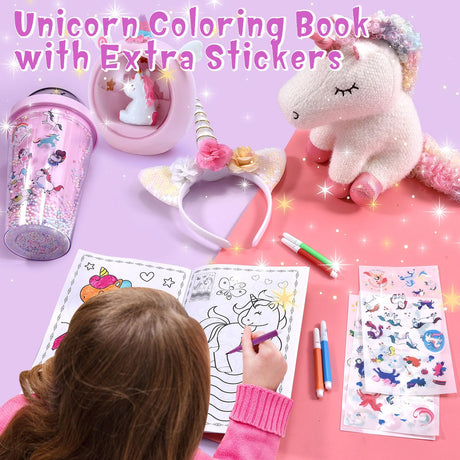 Toylink Unicorn Gift for Girls Toy Age 3 4 5 6 7 8 with Plush Stuffed Animal Water Bottle Night Light Headband DIY Color Book Pen, Christmas Birthday Gifts Idea Toys for Little Girl 3-10 Years Old Toylink