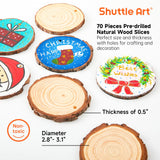 Shuttle Art Natural Wood Slices 70 PCS 2.8-3.1 Inches Craft Wood Ornament Kit, Unfinished Predrilled Wooden Circles with Hole, Jute Twine, Acrylic Paint, Markers for DIY Decoration Shuttle Art