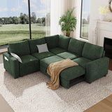 Vesgantti 88.4" Sectional Sleeper Sofa with Pull Out Bed, 5 Seater L Shaped Modular Sectional Couch with Storage, Comfy Chenille Modular Couch for Living Room, Bedroom, Apartment, Green Vesgantti
