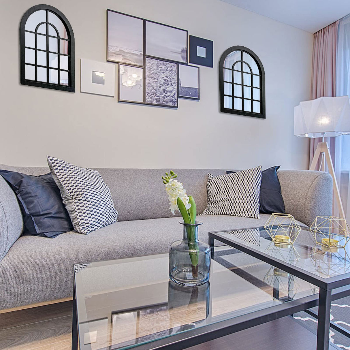 ZEXUIRU 2PCS Arched Window Wall Mirror,Rustic Farmhouse Accent Mirror, Wood Framed Entry Mirror for Living Room,Bathroom,Bedroom,Kitchen,15.7x11.8 Inches ZEXUIRU