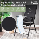 PHI VILLA 5 Piece Outdoor Dining Set with 10ft Umbrella (Navy Blue), Patio Table and Chairs for 4 with Lightweight Folding Dining Chairs & Metal Square Dining Table for Yard, Garden and Deck PHI VILLA