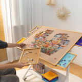Tektalk Jigsaw Puzzle Table with Angle & Height Adjustment, Puzzle Easel with Cover & 5 Sorting Drawers, Tilting Board with Legs, Enclosed with 4 Roller Wheels, for Up to 1500 Pieces Tektalk