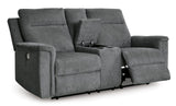 Signature Design by Ashley Barnsana Minimalist Power Reclining Loveseat with Console and USB Charging Ports, Gray Signature Design by Ashley