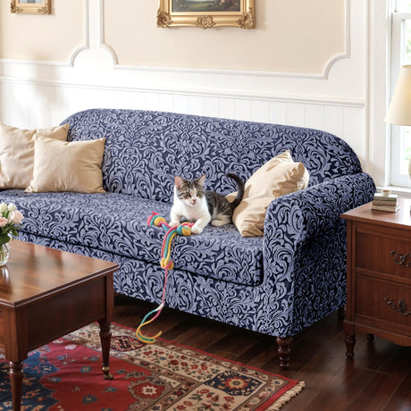 SUBRTEX 2 Piece Couch Covers, Jacquard Damask 3 Seater Sofa Cover with Seat Cushion, Stretch Sofa Slipcovers Non Slip Furniture Protector for Dogs Pets (Large, Grey) SUBRTEX