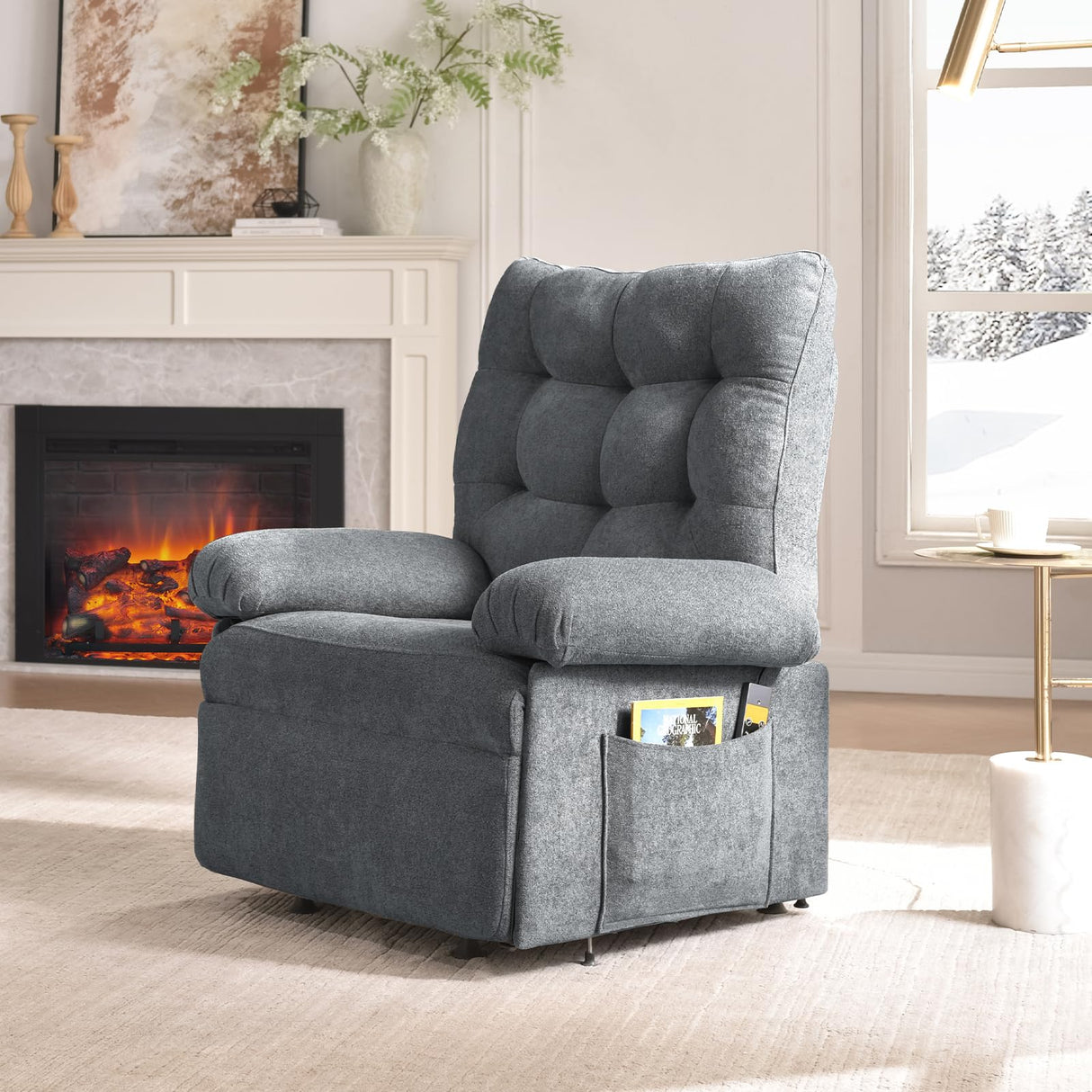 Bestier Triple Motor Power Lift Recliner Chair for Elderly Small with Removable Cover, Lumbar Pillow and Side Pocket, Infinite Positioning for Living Room, Bedroom, Grey Bestier