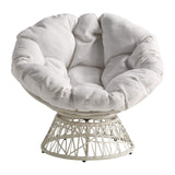 OSP Home Furnishings Wicker Papasan Chair with 360-Degree Swivel, White Frame with White Cushion OSP Home Furnishings