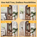 Hall Tree with Bench and Shoe Storage, Entryway Storage Bench with Coat Rack, 70.9"Arch Coat Rack with 4 Hooks and 2 Fluted Doors, Farmhouse Style Furniture Organizer for Hallway (Walnut, 23.7"W) Mxtxmy