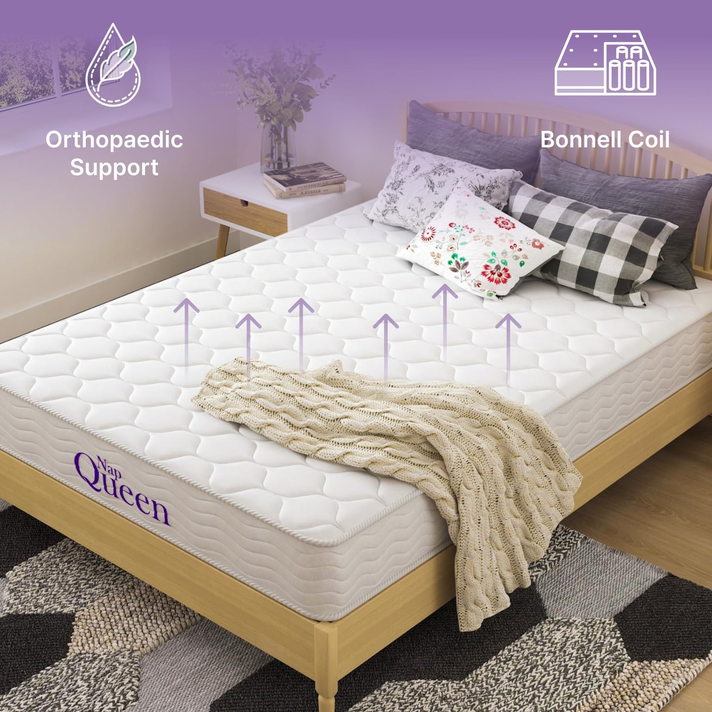 NapQueen 6 Inch Innerspring Full Size Medium Firm Support Relief Mattress, Bed in a Box,White