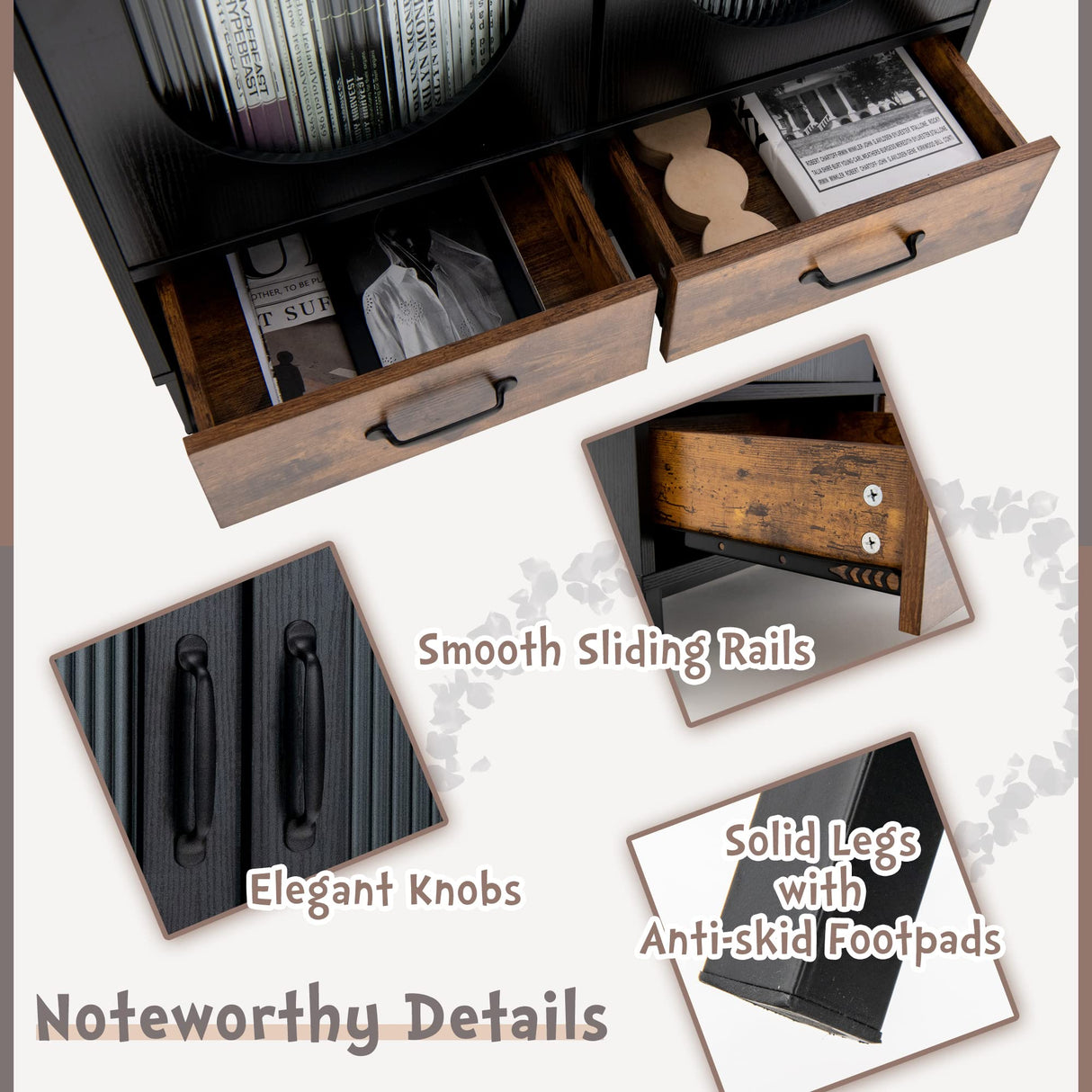 LOKO Buffet Cabinet with Storage, Kitchen Sideboard Cabinet with Tempered Glass Doors and Drawers, Industrial Style Cupboard Credenza Storage Cabinet, 31.5 x 16 x 39.5 inches LOKO