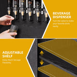 DWVO Tall Liquor Cabinets with LED Light, 71" Wine Liquor Bar Cabinet w/ 6-Bottle Liquor Dispenser & Wine Rack, Farmhouse Kitchen Cabinet for Dining Room, Black DWVO