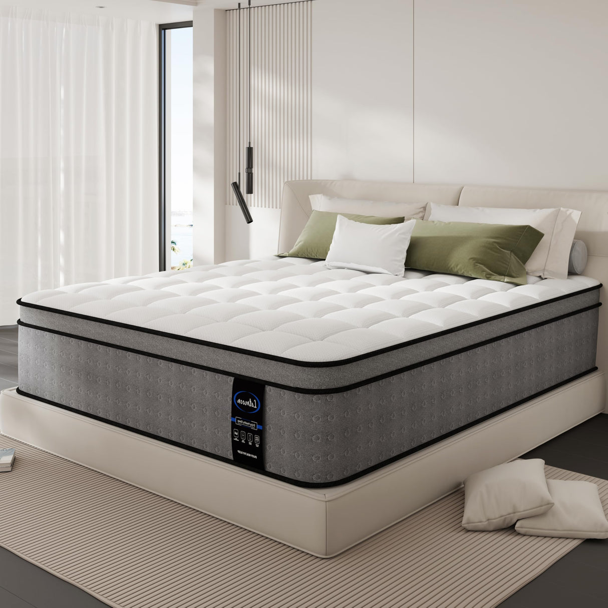 LETMOON King Size Mattress, 12 Inch Medium-Firm Hybrid King Mattress, Cooling Memory Foam & Pocket Springs, Motion Isolation & 3 Coils Edge Support for Side & Back Sleepers LETMOON