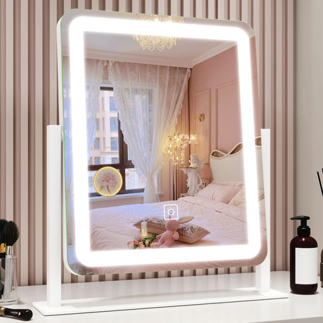ROLOVE Vanity Mirror with Lights, 12.6"×15" LED Makeup Mirror, Lighted Makeup Mirror with Lights, Smart Touch Control Dimmable 3 Modes Light, Lighted Up Mirror for Makeup Desk, Bedroom, Dressing Room ROLOVE