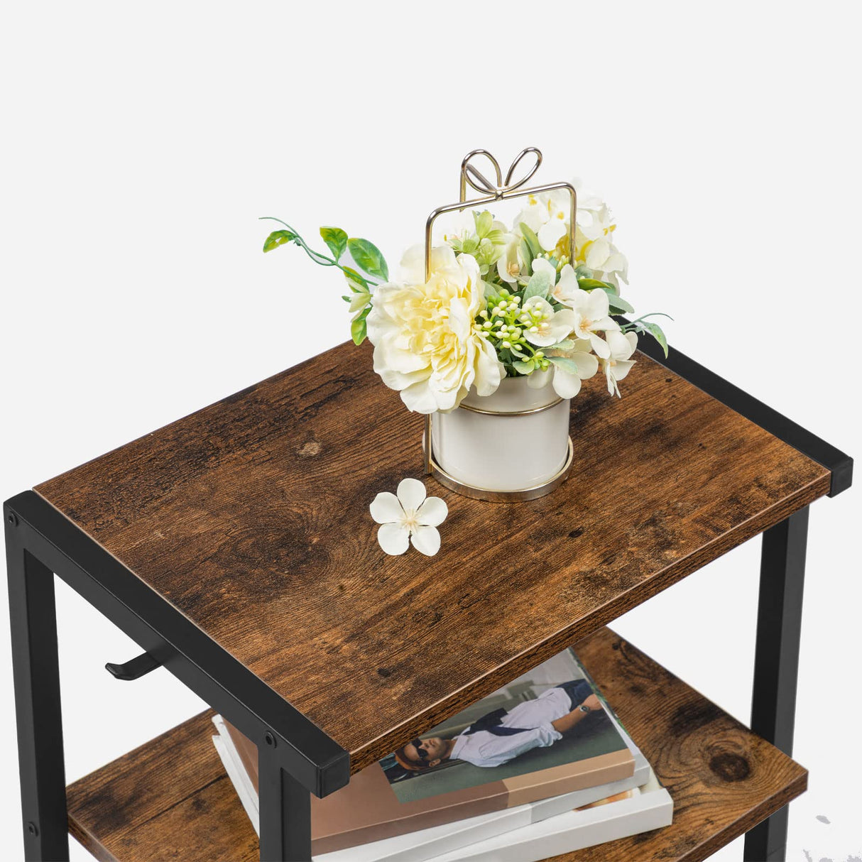 HOOBRO Mobile Printer Stand, 3-Tier Printer Cart Under Desk with Storage, Industrial Adjustable Rolling Cart, Sturdy Little Table on Wheels for Home Office BF28PS01 HOOBRO