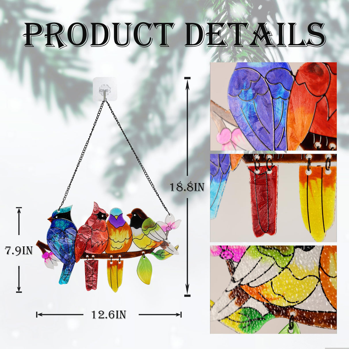 DASTOLL Stained Glass Window Hanging, Birds on A Branch Stain Glass Suncatcher, Hand-Painted Sun Catchers Indoor Window Decoration Bird Lover Gift for Mom, Grandma, Stocking Stuffers for Women DASTOLL