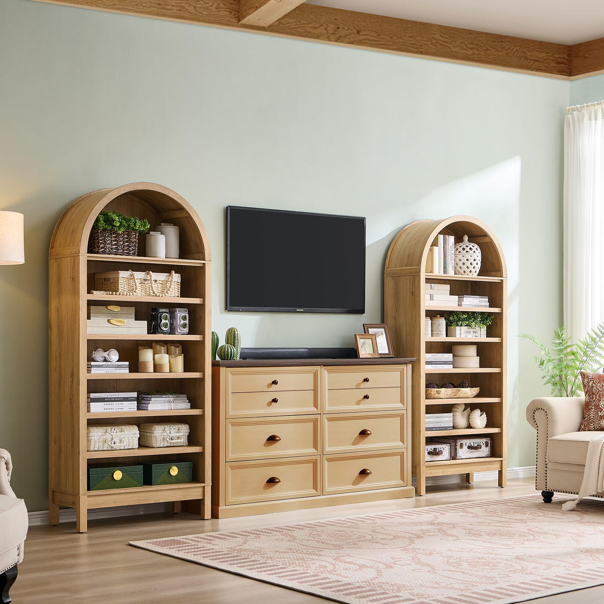 IFGET 71" Tall Arched Shoe Storage Cabinet, 7 Tiers 28 Pairs Wooden Shoe Rack with 3 Adjustable Shelves, Freestanding Shoe Closet Shelf Organizer for Entryway, Hallway, Living Room (Natural) IFGET