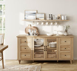 WAMPAT Farmhouse Sideboard Buffet Cabinet with Glass Door & Adjustable Shelf, Wooden Coffee Bar Table with Solid Wood Leg, Kitchen Storage Cabinet for Dining Room, Oak, 58 Inch WAMPAT