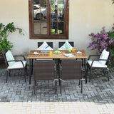 Tangkula 7 Pieces Patio Dining Set, Acacia Wood Wicker Dining Furniture Set with Sturdy Steel Frame & Umbrella Hole, Outdoor Dining Table Chair Set with Removable Cushions for Backyard, Garden Tangkula