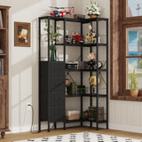 AFLUI Corner Bookshelf with LED Light Strips & 4 Fabric Drawers, 5-Tier Convertible Corner Shelf with Display Shelf, Large Wood Industrial Bookcase for Living Room, Bedroom, Home Office, Black AFLUI