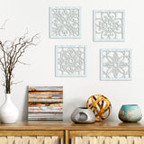 Yulejo 4 Pieces Thicken Rustic Wall Decor Farmhouse Wall Art Decor Wooden Hollow Carved Design Rustic Wall Art for Living Room Bedroom Hallway Decor Office Kitchen Wall Decoration (Light Cyan) Yulejo