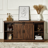 Fireplace TV Stand with Sliding Barn Door for TVs up to 65", Farmhouse 59" Fireplace Entertainment Center with Storage Cabinets/Adjustable Shelves, Dark Walnut AMERLIFE