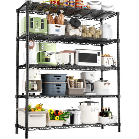 Storage Shelves Heavy Duty, 48" L x 20" W x 72" H Garage Wire Shelving Unit Loads 2000LBS, 5-tier Adjustable Metal Industrial Utility Shelf Rack for Kitchen, Laundry Room, Pantry, Warehouse, Basement ROOMTEC