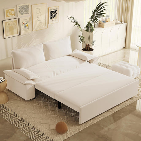 Neylory 70.1" Queen Pull Out Sofa Bed, 3 in 1 Convertible Sleeper Sofa, Velvet Loveseat Couch for Living Room, Apartment, Small Space, Beige Neylory