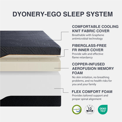 Dyonery California King 14 Inch Memory Foam Mattress in a Box, Cooling Knit Fabric Cover, Copper-Gel Memory Foam, Made in USA, CertiPUR-US Certified, Firm Fiberglass Free Mattress, 72”x84”, Black