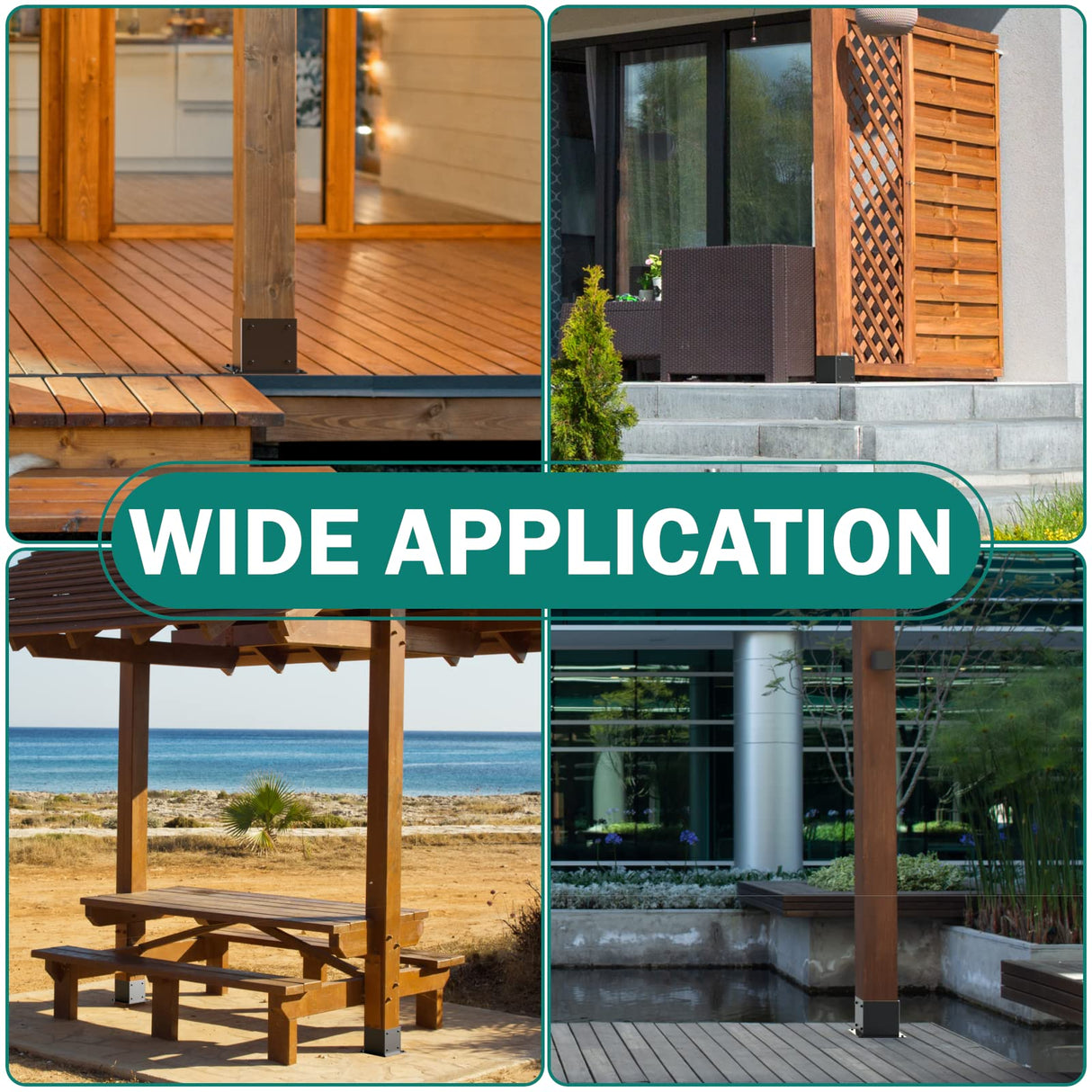 Kinchoix 4pc Pergola Post Base Heavy Duty Wood Post Support Kit for 4"x 4" (Actual 3.5 X 3.5 inch) DIY Wood Lumber Pergola Gazebo Deck Railing kit Hardware Kinchoix