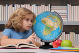 Replogle Ready to Assemble World 12" Diameter Globe, USA Cartography, Modern Acrylic Globe Stand and Blue Ocean Globe Ball. Easy to assemble globe that shows both Political and Vegatative information including political borders and provincial borders, maj Replogle