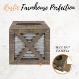 Autumn Alley Barn Door Rustic Square Farmhouse Tissue Box Cover, Farmhouse Bathroom Accessories, Rustic Bathroom Décor Tissue Holder, Wood Tissue Box Cover with Galvanized Decor Autumn Alley
