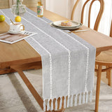 Boho Table Runner, Rustic Farmhouse Cotton and Linen Table Runner with Hand-Tassels, Elegant Kitchen Table Runner for Daily Dining Bedroom Decor and Event Holiday Party Decor 13×72 inches, Grey Vspek