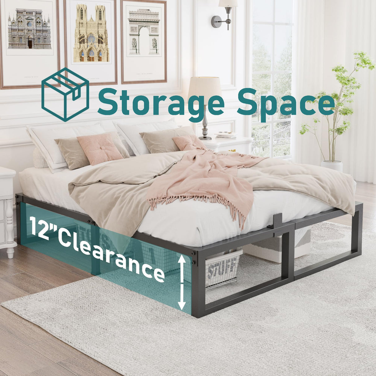 Yitong Angel 14 Inch Queen Bed Frame,3500 lbs Heavy Duty Metal Platform, Steel Slats Support/No Box Spring Needed/Noise Free/Non-Slip/Easy Assembly Yitong Angel