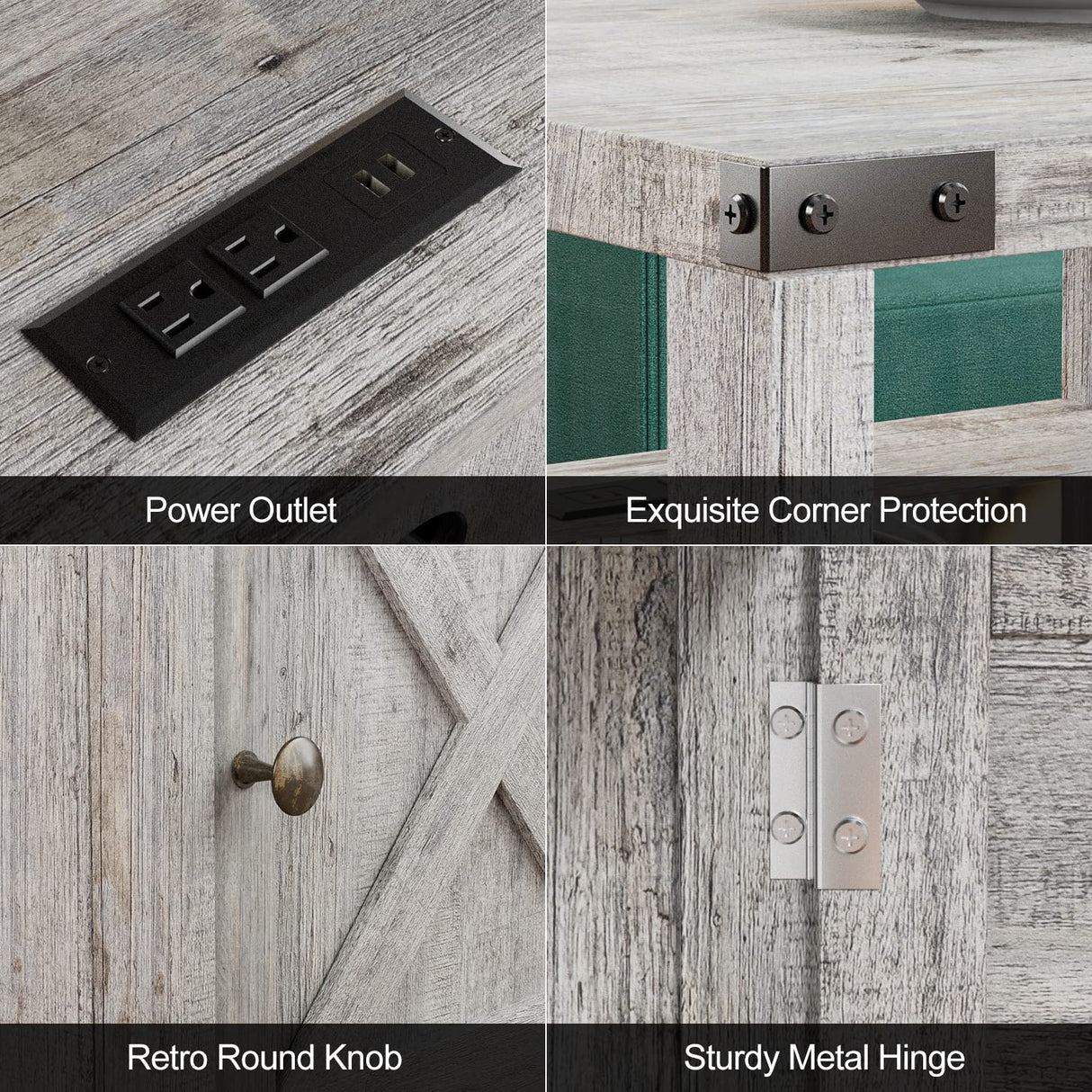 HOSEOKA Farmhouse Nightstand with Charging Station, Grayish White End Table Bedroom with Storage Living Room Side Table Beige Night Stand Industrial Bedside Bed Table with USB Ports and Outlets HOSEOKA