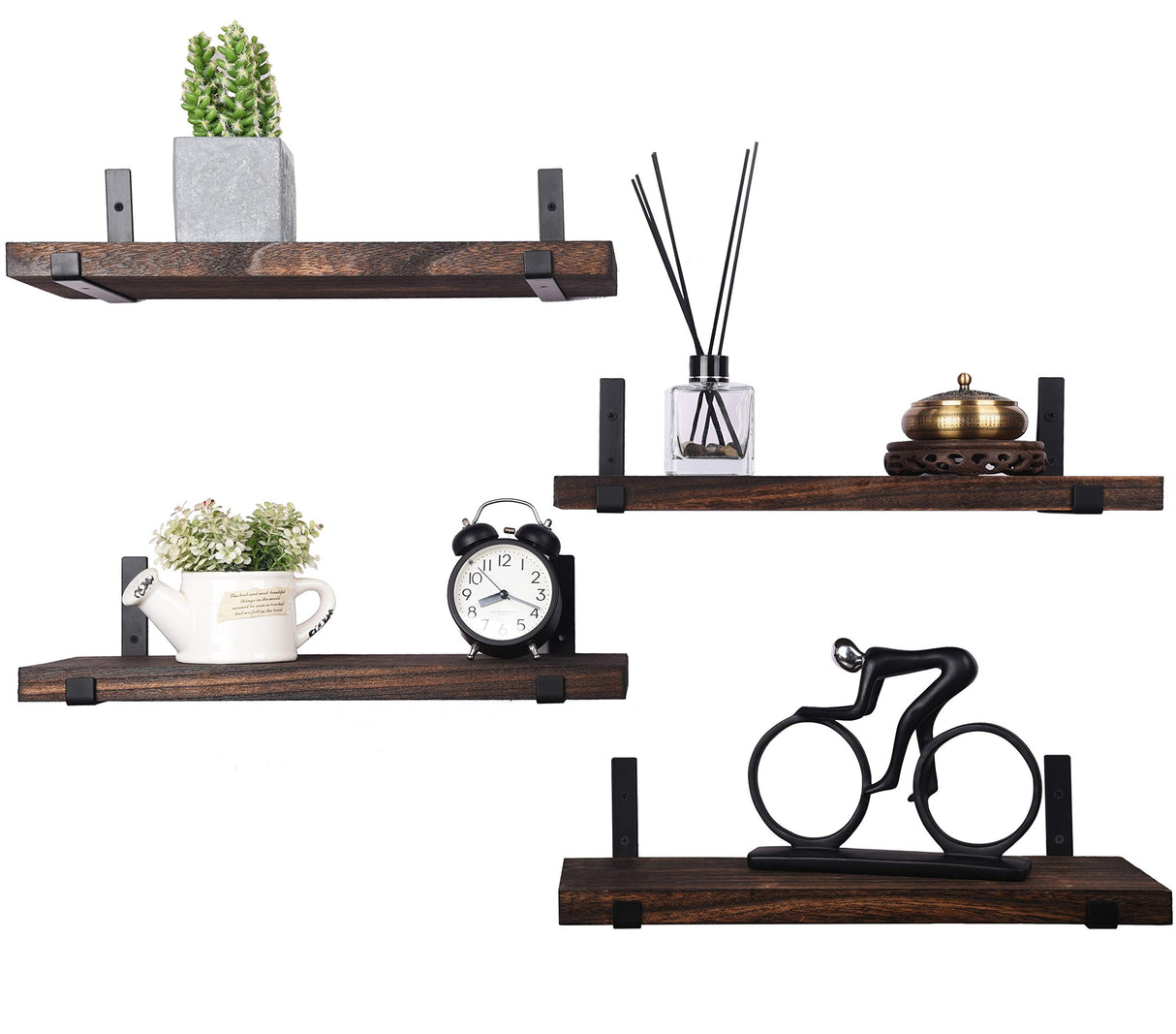 HXSWY Rustic Wood Floating Shelves for Wall Farmhouse Wooden Wall Shelf for Bathroom Kitchen Bedroom Living Room Set of 4 Dark Brown HXSWY
